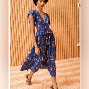 Ulla Johnson Brielle Dress Blue Dahlia Silk
Ruffle V-Neck Dress Size 10